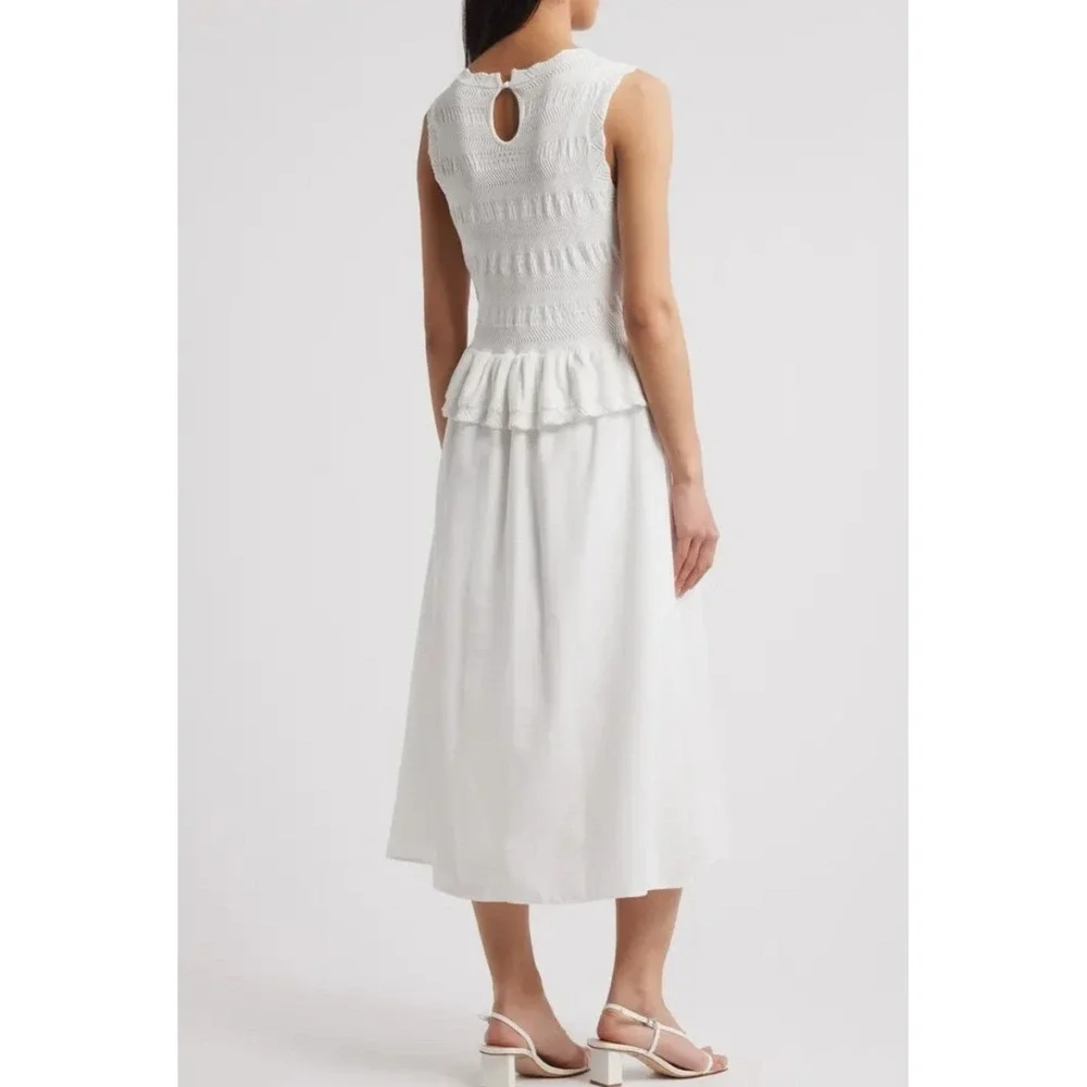 Julia Jordan‎ Mixed Media Stretch Cotton Midi Dress Size Small Color Ivory NWT